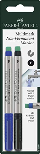 FABER-CASTELL 159599 - Marker MULTIMARK non-permanent, Stärke: F, 2er Packung, blau und schwarz von Faber-Castell