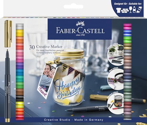 Faber-Castell 160730 - Creative Marker Set, 30 Permanent Marker, Stifte Set für Papier, Glas, Kunststoff uvm. von Faber-Castell