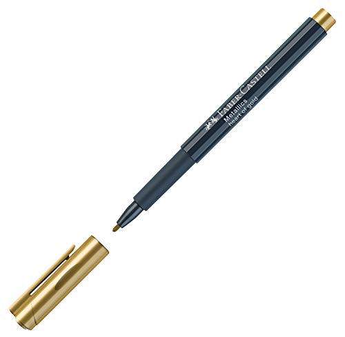 Faber-Castell 160750 - Metallics Marker mit Faserspitze, 1,5 mm Strichstärke, für viele Oberflächen geeignet, mit Metalliceffekt Heart of Gold von Faber-Castell