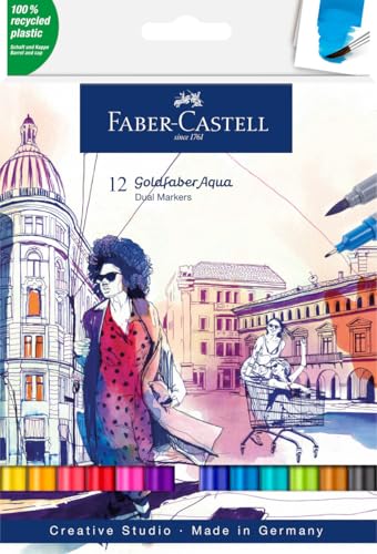 Faber-Castell 164612 - Goldfaber Aqua Dual Marker, mit Pinselspitze und Fineliner Spitze, 12er Etui von Faber-Castell