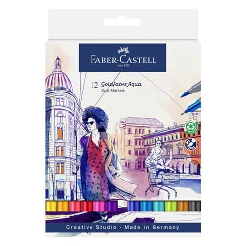 FABER-CASTELL 164612 - Goldfaber Aqua Dual Marker, mit Pinselspitze und Fineliner Spitze, 12er Etui von Faber-Castell