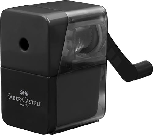 Faber-Castell 180984 - Anspitzer mit Kurbel, schwarz, Spitzmaschine mit hochwertigem Spitzermesser von Faber-Castell