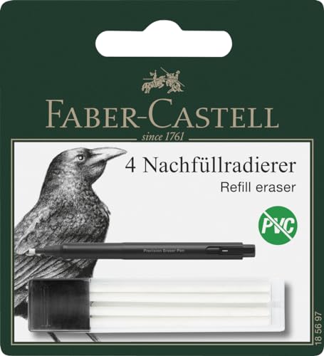 FABER-CASTELL 185697 - Ersatzradierer Precision Eraser Pen, 4 Nachfüllradierer für Radiergummi Stift von Faber-Castell