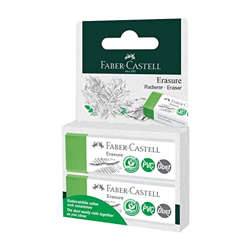 FABER-CASTELL 187251 - Radiergummi Erasure, PVC-frei, Dust-free, grün, zwei Radierer im Blister von Faber-Castell