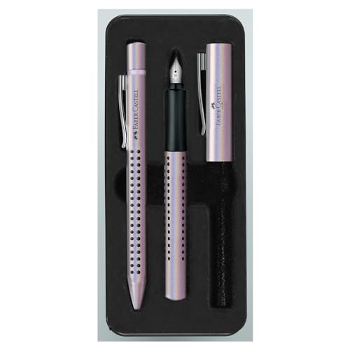 Faber-Castell 201533 - Schreibset Grip Edition Glam, mit Kugelschreiber und Füller, Federbreite M, pearl von Faber-Castell