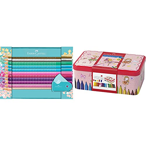 Faber-Castell 201641 - Geschenkset Sparkle, 20 Buntstifte und Eine Sleeve Spitzdose Mini & 155534 - Filzstift Connector, 33er Ballerinabox von Faber-Castell