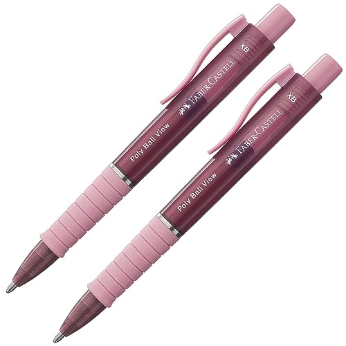 FABER-CASTELL 205014 - Kugelschreiber Poly Ball View rosa, 2 Stück, mit auswechselbarer XB Mine, dokumentenecht von Faber-Castell