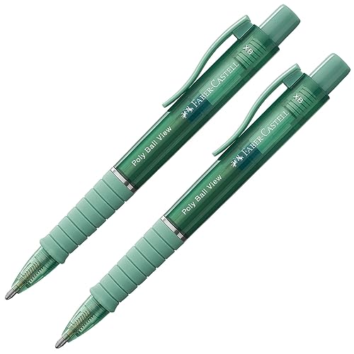 FABER-CASTELL 205015 - Kugelschreiber Poly Ball View grün, 2 Stück, mit auswechselbarer XB Mine, dokumentenecht von Faber-Castell