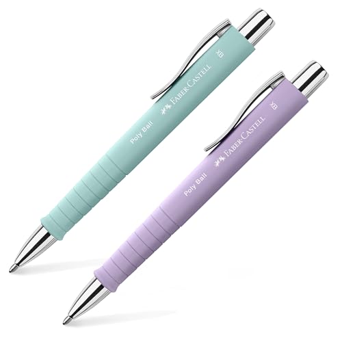 Faber-Castell 205090 - Kugelschreiber Poly Ball sweet lilac, 2 Stück, mit auswechselbarer XB Mine, dokumentenecht (Single, sweet lilac & caribic blue) von Faber-Castell