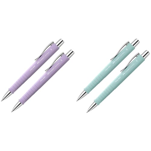 Faber-Castell 205090 - Kugelschreiber Poly Ball sweet lilac & 205091 - Kugelschreiber Poly Ball caribic blue, 2 Stück, mit auswechselbarer XB Mine, dokumentenecht von Faber-Castell