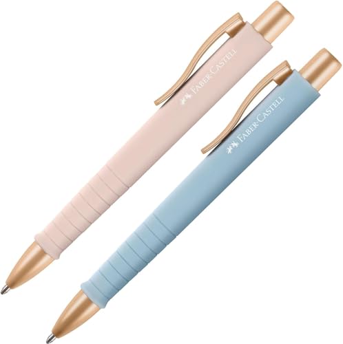 Faber-Castell 205092 - Kugelschreiber Poly Ball pale rose und sky blue, 2er Set, mit auswechselbarer XB Mine, dokumentenecht (Single, pale rose & sky blue) von Faber-Castell