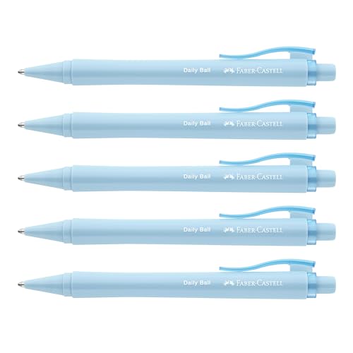 FABER-CASTELL 205201 - Kugelschreiber Daily Ball sky blue, 5 Stück, mit auswechselbarer XB Mine, dokumentenecht von Faber-Castell