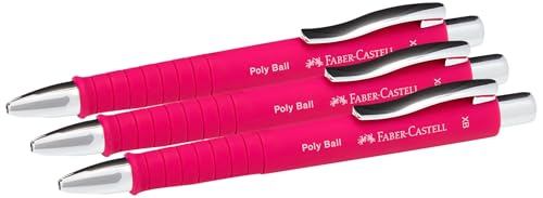 Faber-Castell 241128 - Kugelschreiber Poly Ball XB, pink, 1 Stück, mit auswechselbarer Mine, dokumentenecht (Packung mit 3) von Faber-Castell