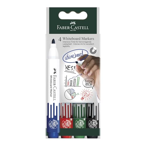 FABER-CASTELL 253942 - Whiteboard Marker W20, 4er Etui nachfüllbare Board Marker, Strichbreite 2,25 mm, leicht abwischbare Marker von Faber-Castell