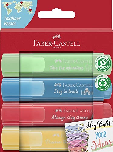 FABER-CASTELL 254625 - Textmarker Set TL 46, 4er Etui, Pastell Farben, mit langlebiger Keilspitze, Strichbreite 1 - 5 mm von Faber-Castell