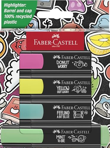 Faber-Castell 254690 Graffiti Neon Textmarker Set 4 Stück, Highlighter Pens mit Präzisions-Keilspitze, Leuchtende Graffiti Neonfarben, Ergonomisches flaches Design von Faber-Castell