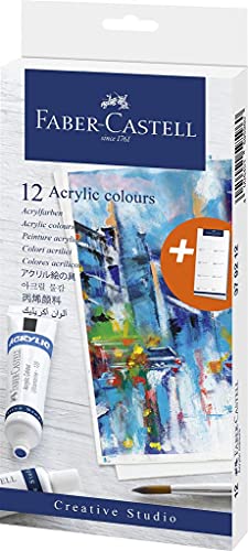 Faber-Castell 379212 - Acrylfarben Set 12-teilig, inkl. Farbkarte, Künstlerbedarf Acrylfarben wasserfest von Faber-Castell