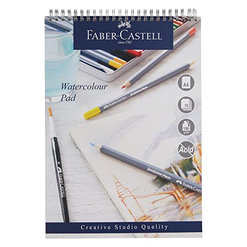 Faber-Castell Creative Studio Aquarellblock, A4, säurefrei, Spiralbindung, 190 g/m², 15 Blatt für Aquarellfarben, Bleistifte und Marker, Kunst, Handwerk, Zuhause und Schule von Faber-Castell