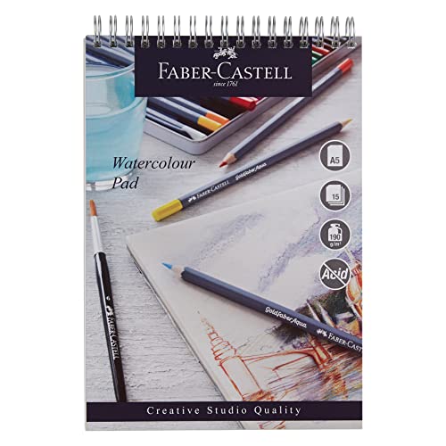 Faber-Castell Creative Studio Aquarellblock, A5, säurefrei, Spiralbindung, 190 g/m², 15 Blatt für Aquarellfarbe, Bleistifte und Marker, Kunst, Handwerk, Zuhause und Schule von Faber-Castell