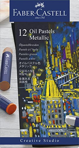 Faber-Castell Creative Studio Ölpastellkreide, mehrfarbig, Karton mit 12 Metallic, für Kunst, Handwerk, Zeichnen, Skizzieren, Zuhause, Schule, Universität, Ausmalen von Faber-Castell