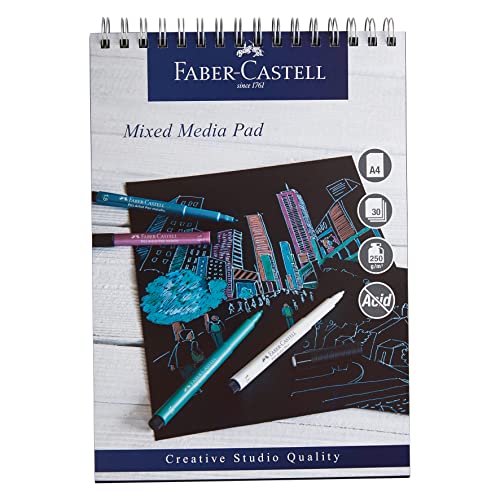 Faber-Castell Creative Studio Mixed Media Block, A4, Spiralbindung (schwarz), 250 g/m², 30 Blatt, alle Medien, Acryl, Aquarellfarbe, Bleistifte, Pastell, Anthrazit, Graphit, Kunst, Handwerk, Zuhause, von Faber-Castell