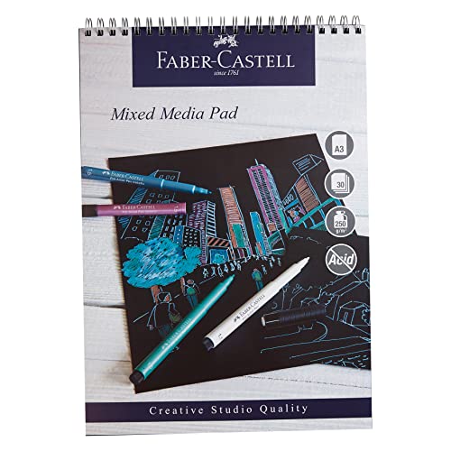 Faber-Castell Creative Studio Mixed Media Block A3 Spiralbindung Papier (schwarz), 250 g/m², 30 Blatt, alle Medien, Acryl, Aquarellfarbe, Bleistifte, Pastell, Anthrazit, Graphit, Kunst, Handwerk, von Faber-Castell