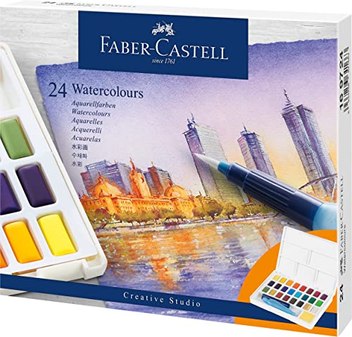 Faber-Castell 169724 - Aquarellfarben, 24 Farbnäpfchen, inkl. Mischpalette und Wassertankpinsel von Faber-Castell