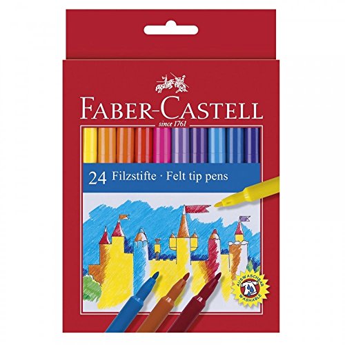 Faber-Castell Filzstifte für die Schule, robuste Spitze, Kappe mit Ventilator, waschbar, Etui mit 24 Filzstiften von Faber-Castell