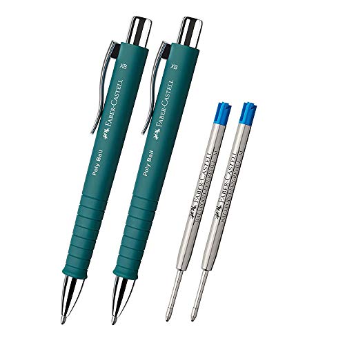 Faber-Castell - Kugelschreiber Poly Ball XB, Strichstärke 0.5 mm, 2x smaragdgrün + 2 x blaue Minen von Faber-Castell