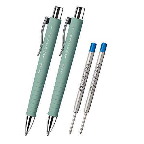 Faber-Castell - Poly Ball XB Kugelschreiber, Strichstärke 0.5 mm, 2 x mintgrün + 2 x blaue Minen von Faber-Castell