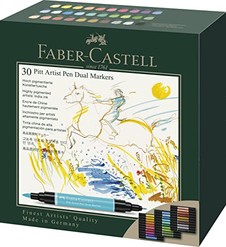 Faber-Castell Art & Graphic Pitt Artist Pen Dual Marker India Ink, Mehrfarbig, Etui mit 30 Stück, für Kunst, Handwerk, Zeichnen, Skizzieren, Zuhause, Schule, Universität, Ausmalen von Faber-Castell