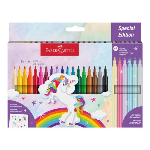 FABER-CASTELL 554221 - Filzstifte Set Einhorn, 13 Fasermaler in Standard- und Pastellfarben von Faber-Castell