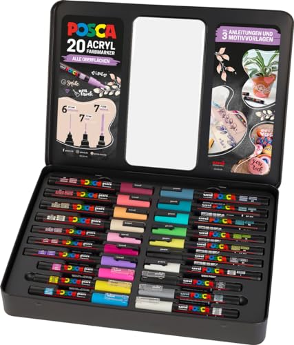 Faber-Castell uni-ball 186829 - POSCA Marker Set, 20er Etui, inkl. Anleitungen für 3 DIY Projekte von Faber-Castell