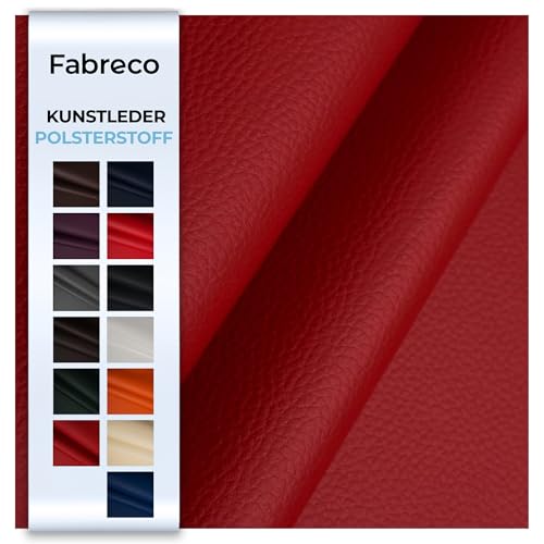 Fabreco - KUNSTLEDER Meterware (1 M x 140 cm) – Lederimitat in Lederoptik - Bezugsstoff Meterware für Möbelstoffe - Stoffe für Stühle Beziehen - Polsterstoff, Polsterbezug & Möbelstoff (Dunkelrot) von Fabreco