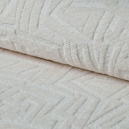 Fabreco SOMPRE Polsterstoff – Chenille-Stoff mit geometrischem Muster, Dekostoff Meterware, 142 cm breit, strapazierfähiger Möbelstoff für Wohnzimmer, Gewicht 530g/m² - Creme von Fabreco