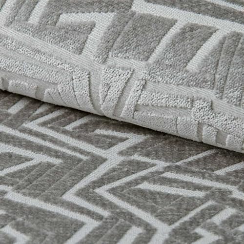 Fabreco SOMPRE Polsterstoff – Chenille-Stoff mit geometrischem Muster, Dekostoff Meterware, 142 cm breit, strapazierfähiger Möbelstoff für Wohnzimmer, Gewicht 530g/m² - Grau von Fabreco