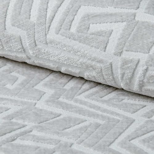 Fabreco SOMPRE Polsterstoff – Chenille-Stoff mit geometrischem Muster, Dekostoff Meterware, 142 cm breit, strapazierfähiger Möbelstoff für Wohnzimmer, Gewicht 530g/m² - Silber von Fabreco