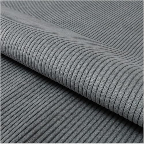 Fabreco TORANOS Polsterstoff Meterware 142 cm breit, 100% Polyester, Gewicht 330 g/m2, Cord-Strukturstoff ideal für Vorhänge oder Möbelstoff für Sofakissen, Polsterbezüge und Sitzkissen - Grau von Fabreco