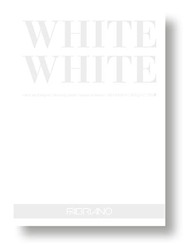 Honsell 19100421 - Fabriano White White Block, strahlend weißes Papier mit matter, unbeschichteter Oberfläche, 300 g/m², DIN A2, 20 Blatt, ideal für Pastelle, Farbstifte und Marker von Fabriano