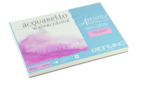 Honsell 30001218 - Fabriano Artistico Acquarello Watercolour, hochwertiger Künstler - Aquarellkarton, naturweiß, Satiniert hot pressed, ca. 12,5 x 18 cm, 25 Blatt 300 g/m² von Fabriano