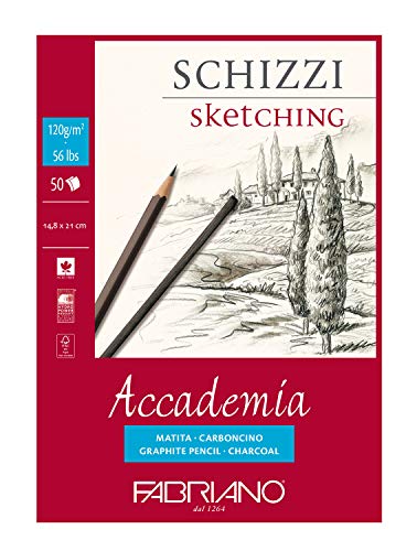 Honsell 41121421 - Fabriano Accademia Schizzi, DIN A5, 120 g/m², 50 Blatt, weiß, hochwertiges, radierfestes Zeichenpapier, säure- und ligninfrei, für alle Trockentechniken von Fabriano