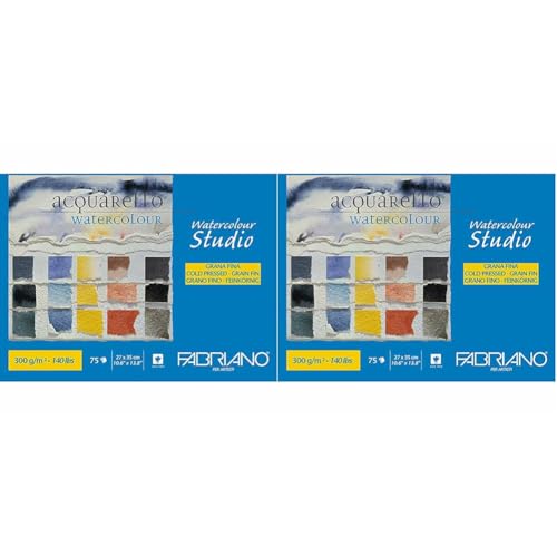 Honsell 75302735 - Fabriano Watercolour Aquarellkarton Jumboblock kopfgeleimt, 300 g/m², 27 x 35 cm, 75 Blatt, naturweiß, Feinkorn, säurefrei, samtartige Oberfläche (Packung mit 2) von Fabriano