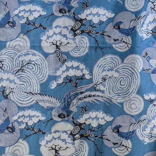 Fabric Mart Direct Blau, Weiß, Grau Stoff als Meterware, 140 cm oder 54 Zoll Breite Blau Baumwolle Stoff, 1 kontinuierlicher Zähler Bedruckte Baumwolle Stoff, Polsterstoff, Stoff für Vorhänge von Fabric Mart Direct