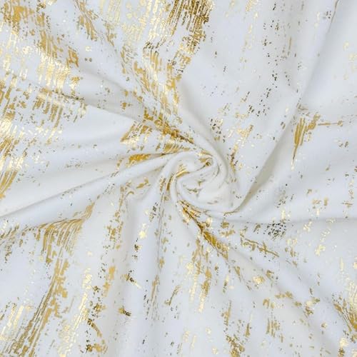 Fabric Mart Direct Elfenbein & Gold Stoff als Meterware, 137 cm oder 54 Zoll Breite Elfenbein Samt Stoff, 1 Meter Samt mit Foliendruck Stoff, Polsterstoff, Stoff für Vorhänge, Stoff für Kissen von Fabric Mart Direct