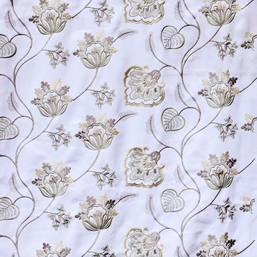 Fabric Mart Direct Perlbeige, Helles Olivgrün Baumwolle mit Stickerei Stoff als Meterware, 112 cm oder 44 Zoll Breite Beige Baumwolle Stoff, 11 Meters Blumen Baumwolle Polsterstoff für Vorhänge Kissen von Fabric Mart Direct