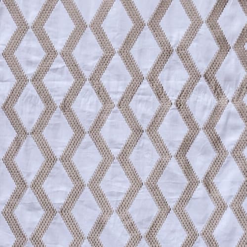 Fabric Mart Direct Perlbeige Baumwolle mit Stickerei Stoff als Meterware, 112 cm oder 44 Zoll Breite Beige Baumwolle Stoff, 1 Meter Blumen Baumwolle Polsterstoff für Vorhänge, Kissen von Fabric Mart Direct