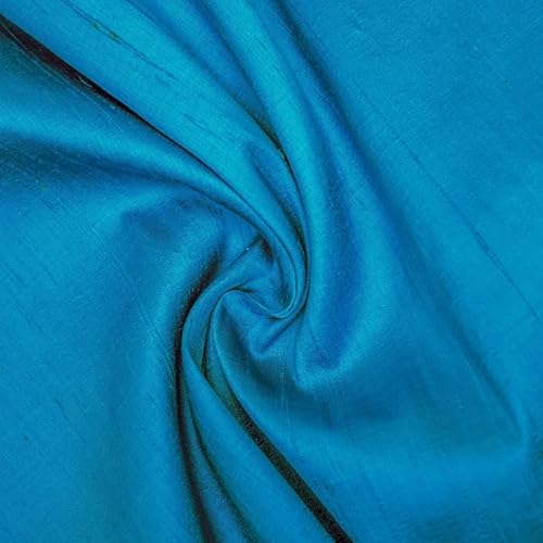 Fabric Mart Direct Türkisblau Stoff als Meterware, 104 cm oder 41 Zoll Breite Blau Seide Stoff, 1 Meter 100% reine Dupioni-Seide. Stoff, Polsterstoff, Stoff für Vorhänge, Stoff für Kissen von Fabric Mart Direct