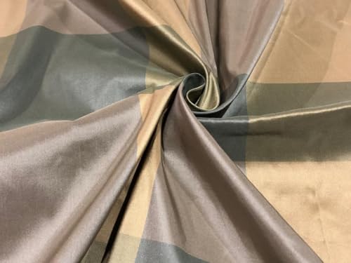 TAFNEWC12 Rolle Taftstoff, 100 % reine Seide, kariert, Grün und Taupe, 137,2 cm breit von FabricFactory