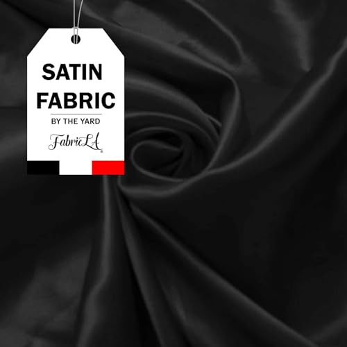 Satinstoff von The Yard – 150 cm breiter seidiger Satin-Stoff für Brauthochzeit, Bekleidung, Dekoration, Modehandwerk – Satin-Charmeuse-Stoff, schwarz, 2 Meter von FabricLA