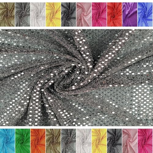 FABRICS-CITY SILBER/SCHWARZ HOCHWERTIG PAILETTEN STOFF PAILLETTENSTOFF 3MM STOFFE, 2422 von Fabrics-City